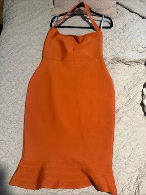Women's Orange Halter Midi Dress